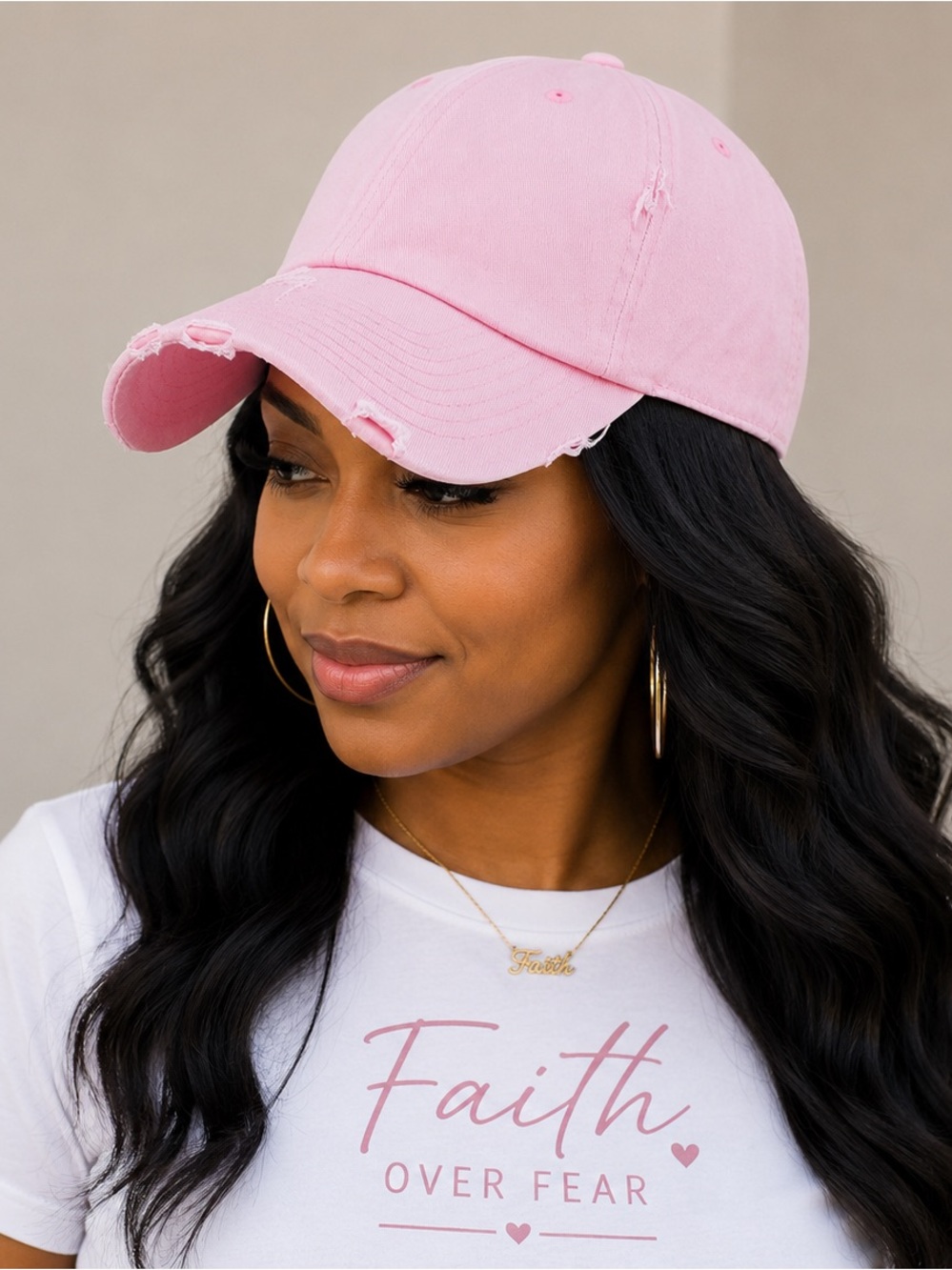 Pink Distressed Baseball Cap - Women